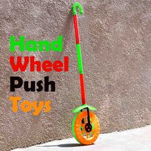 4435 Plastic Single Wheel Push Run toy with handle and two lights on wheel. push toy for Kids. 