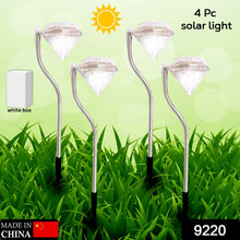 Diamond Shaped Solar Powered Stake Lights, Waterproof Outdoor Solar Power Lawn Lamps Led Spot Light Garden Pathway Stainless Steel Solar Landscape Lighting (4 Pcs Set)